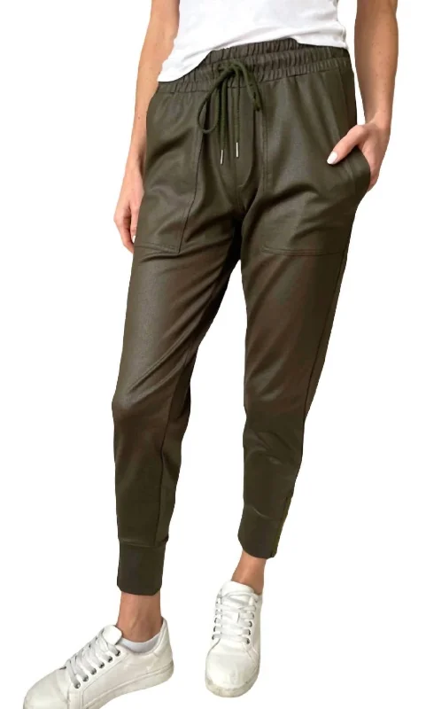 women's vintage pantsWomen's Coated Headliner Zip Jogger In Olive