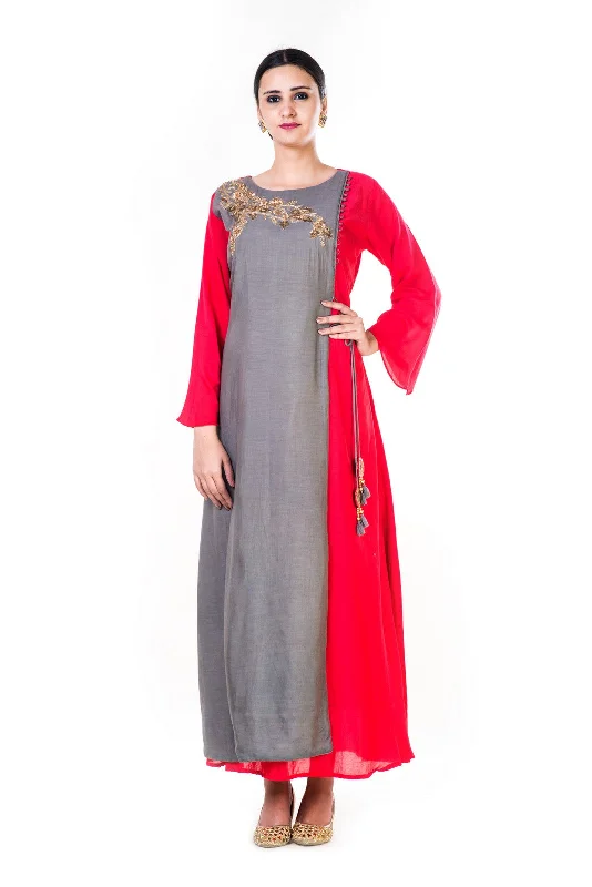 Formal Dress for Film PremieresHand Emroidered Grey & Red Gown