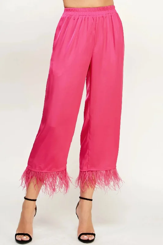 women's party pantsFoncy Feather Trim Pants In Fuchsia