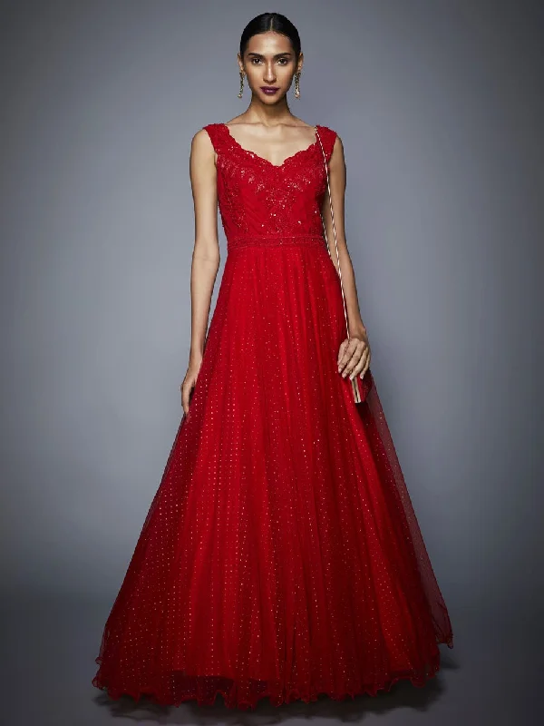 Affordable Formal Dress OptionsRI Ritu Kumar Ruby Red Embroidered Cocktail Gown