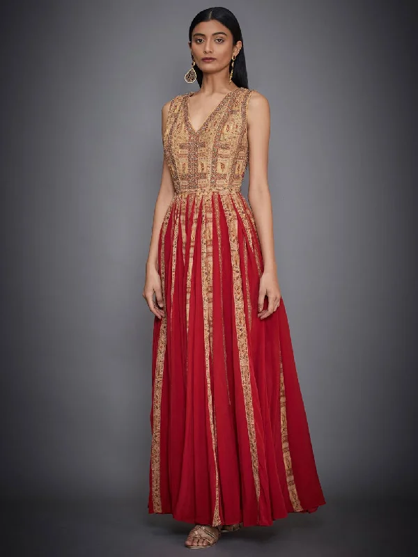 Formal Dress for Cultural ParadesRI Ritu Kumar Red & Ochre Zardozi Gown