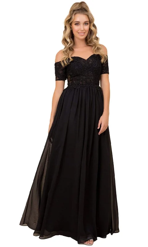 Formal Dress for New Year's EveNox Anabel - Half Sleeves Lace Appliques Chiffon Long Gown A061SC