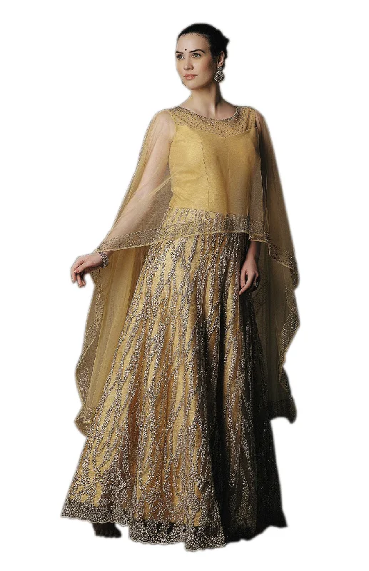 Formal Dress for Tennis TournamentsRomantic Gold Cape-Style Anarkali Gown