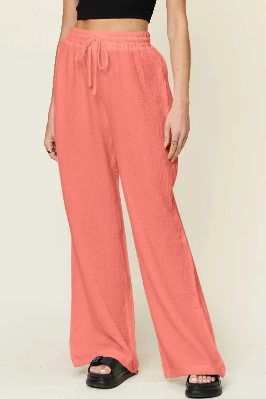 women's clubbing pantsWide Leg Drawstring Pants In Watermelon Pink