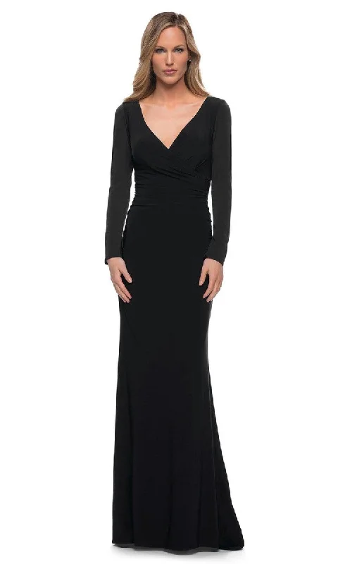 Formal Dress for Winter Formal EventsLa Femme - Ruched V-Neck Formal Dress 29924SC