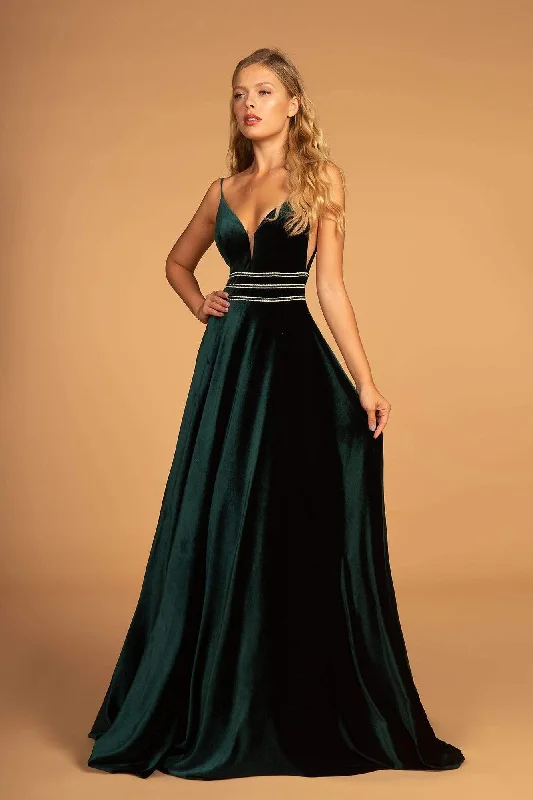 ELEGANT Formal Dress DesignsElizabeth K - GL2584 Sleeveless Sheer Cutout Bodice A-Line Velvet Gown