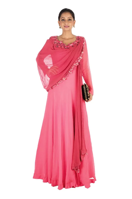 Formal Dress for Indoor WeddingsHand Embroidered Sweet Pink Gown With Attahed Dupatta