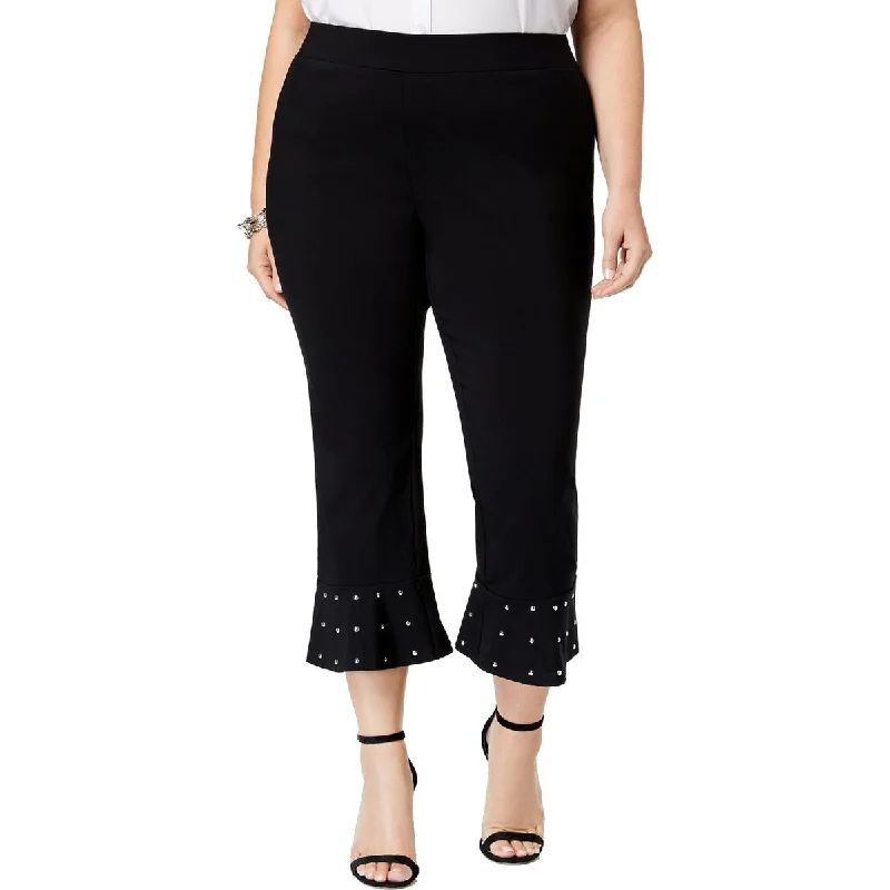 women's high-slung pantsPlus Womens Ponte Studded Capri Pants