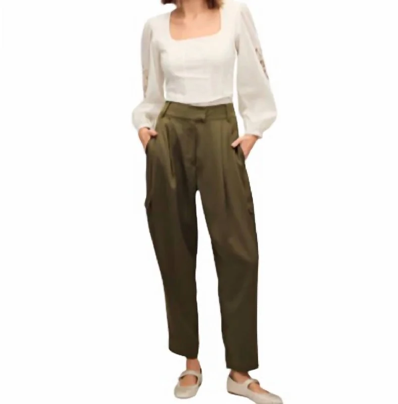 women's patterned pantsPull On Cargo Pants In Olive Green