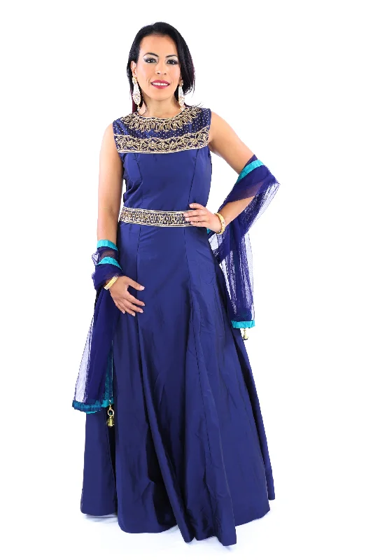 Formal Dress for Vintage Car ShowsBrilliant Blue Anarkali Gown - 9003