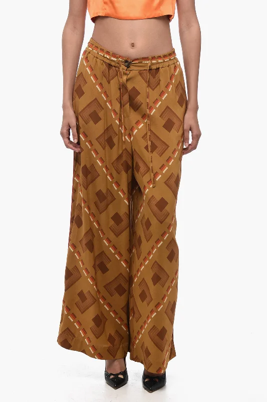 women's lace-up pantsPierre-Louis Mascia Silk Palazzo Pants with Geometric Pattern