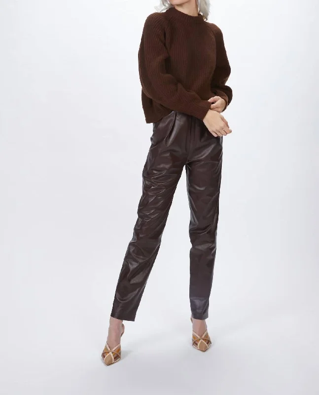 women's low-rise pantsPleated Leather Pants In Plum