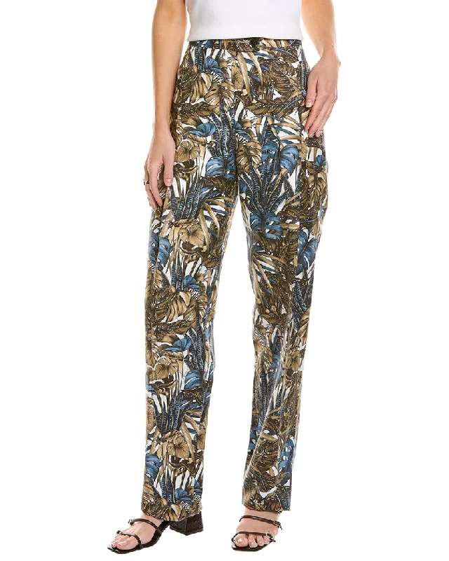 women's drawstring pantsFerragamo Printed Foliage Silk & Linen-Blend Pant