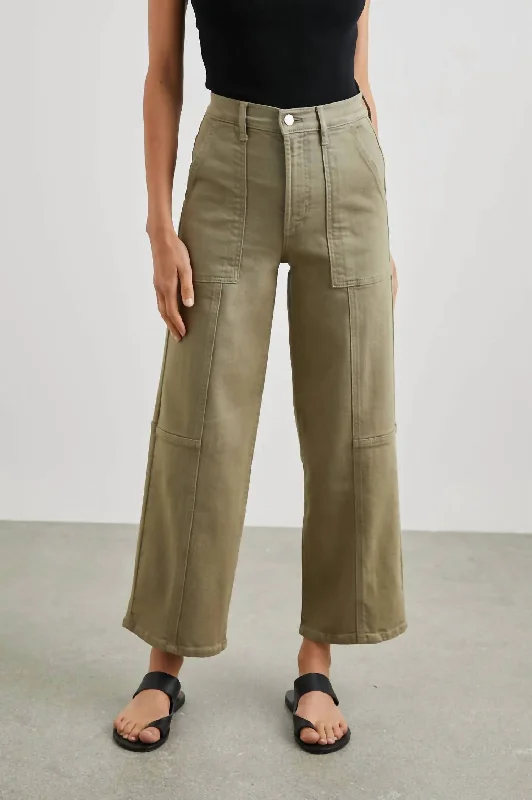 women's warm pantsGetty Crop Utility Wide Leg Pant In Washed Olive