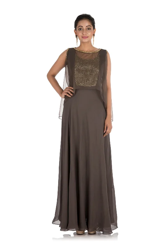 Formal Dress for Evening WeddingsIron Grey Gown With Cape