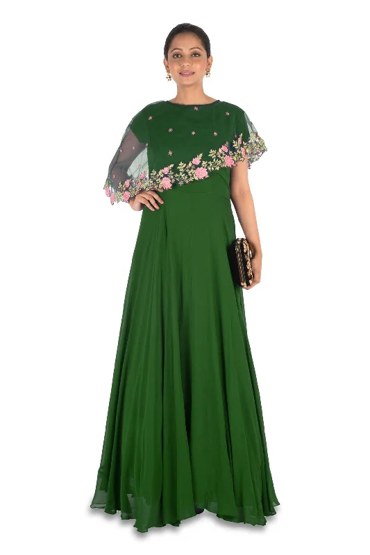 Formal Dress for Creative ThemesDeep Green Asymmetrical Cape Gown