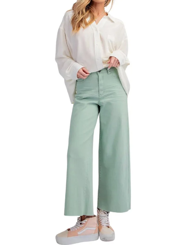 women's elastic waist pantsSoft Stretch High Waisted Twill Pants In Mint Sage