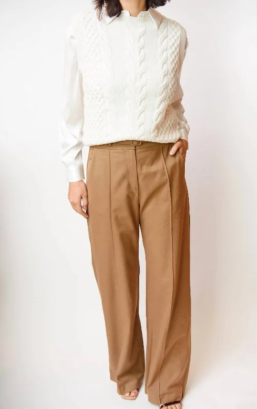 women's elegant pantsTan Wide Leg Trouser