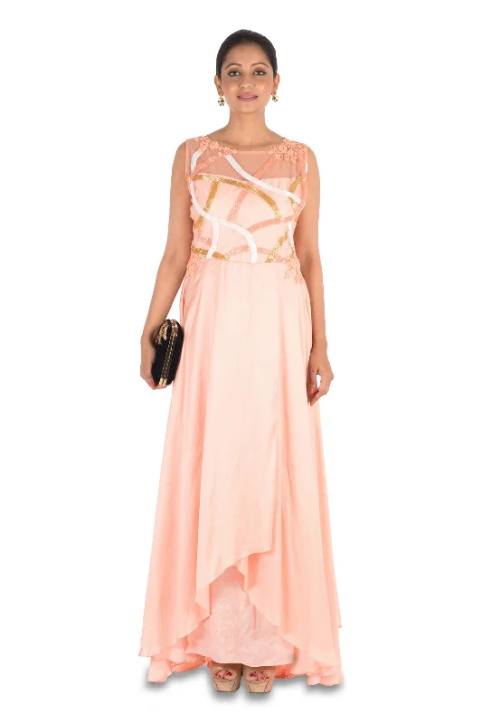 Formal Dress for Garden Party ThemesHand Embroidered Peach Overlap Gown