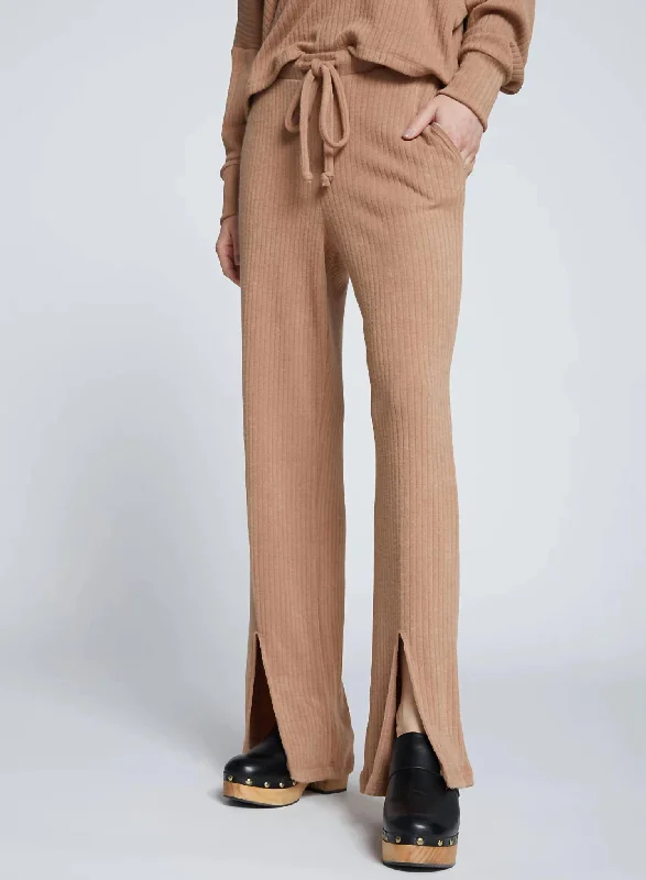 women's designer pantsRachel Chunky Rib Front Slit Tie Pant In Toffee