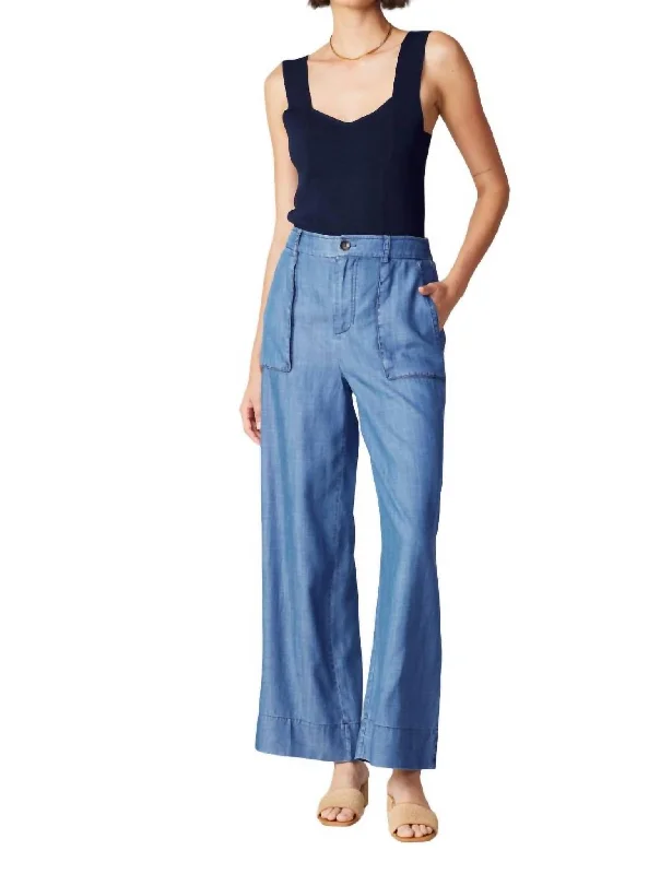 women's running pantsWide Cargo Pants Side Pocket In Chambray