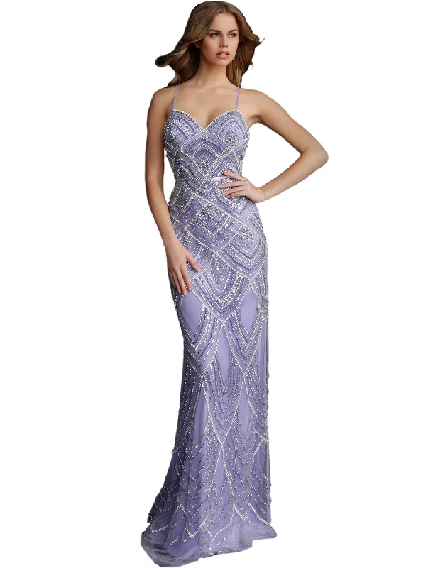 Formal Dress for Literary AwardsJovani Navy Beaded Spaghetti Straps Fitted Formal Dress