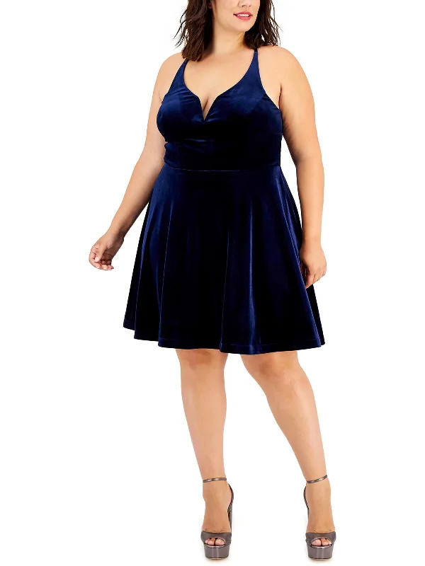 breathable party dressesPlus Womens Velvet Illusion Cocktail and Party Dress