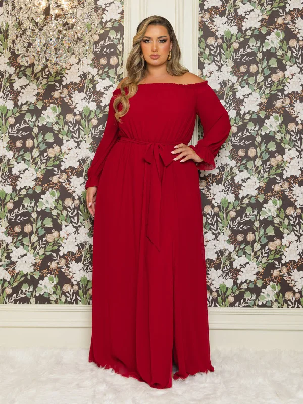 Formal Dress Shops in New YorkVicky Plus Size Chiffon Gown in Red