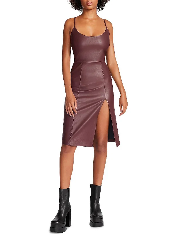 prom party dressesGiselle Womens Faux Leather Sleeveless Cocktail and Party Dress