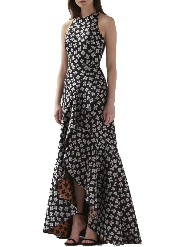 statement-making party dressesWomens Floral Open Back Evening Dress