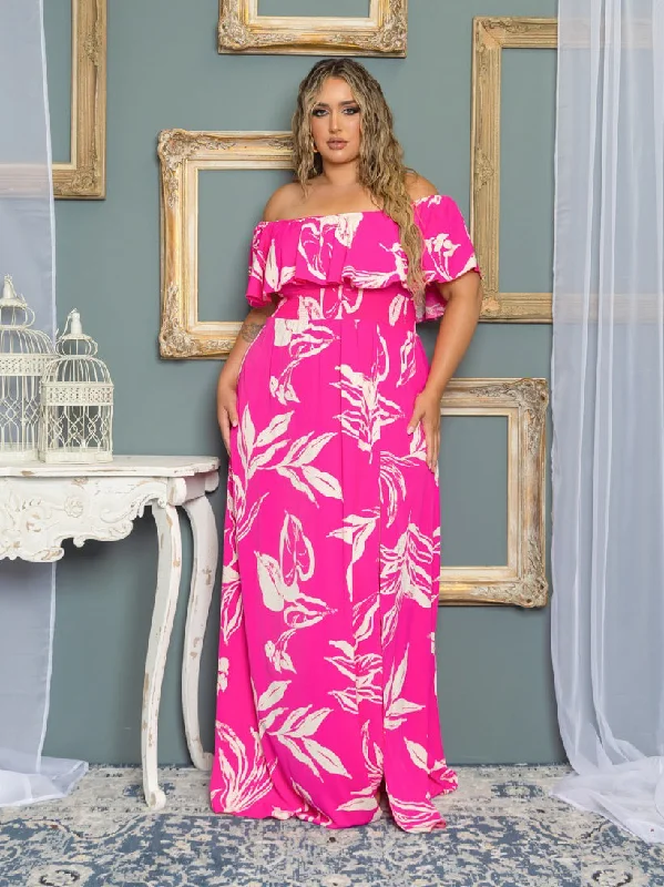 Formal Dress for WeddingsEmily Plus Size Chiffon Gown in Pink Floral