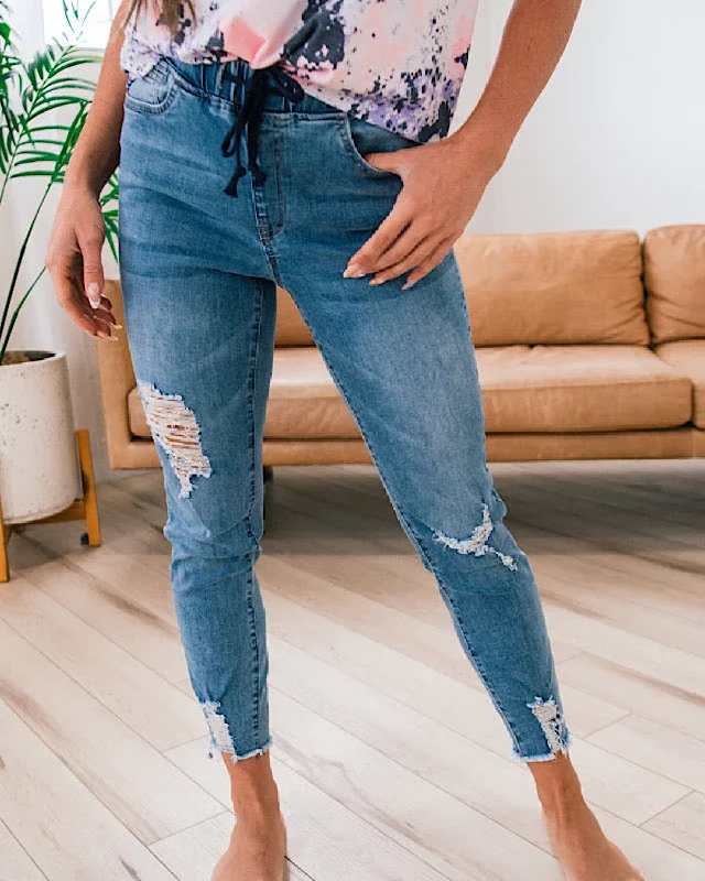 women's denim jeans with zippersPoppy Distressed Jogger Jeans FINAL SALE