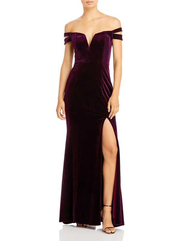 petite party dressesWomens Velvet Side Slit Evening Dress