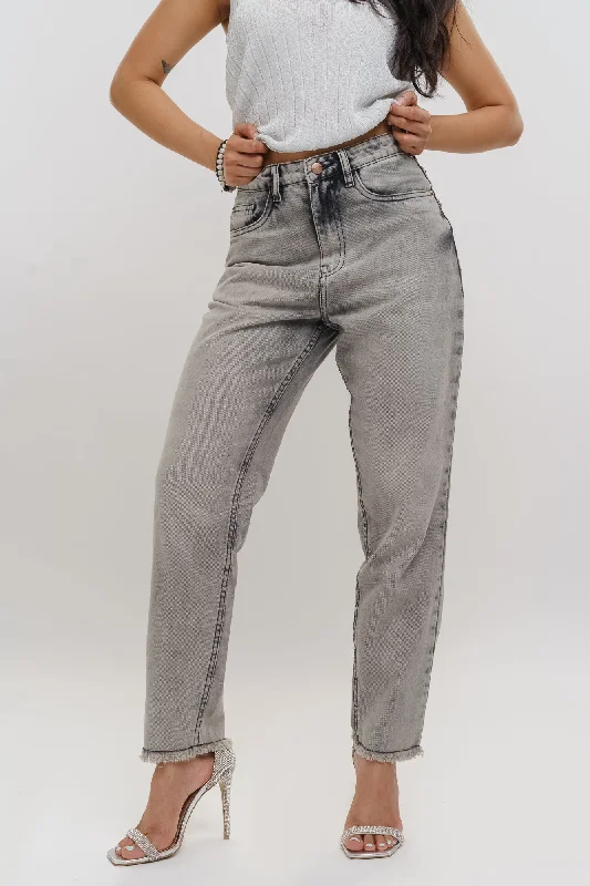 women's denim jeans with buttonsLight Charcoal Mom Jeans