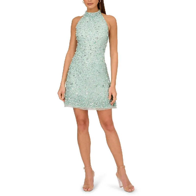 spaghetti-strap party dressesWomens Beaded Halter Cocktail And Party Dress