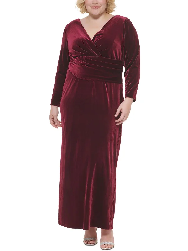 body-skimming party dressesPlus Womens Velvet Surplice Evening Dress