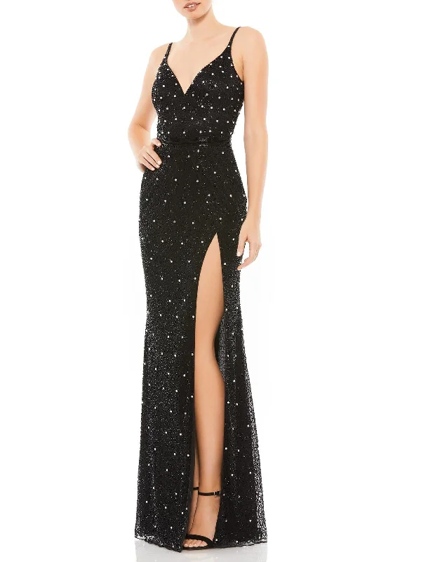 semi-formal party dressesWomens Embellished V-Neck Evening Dress