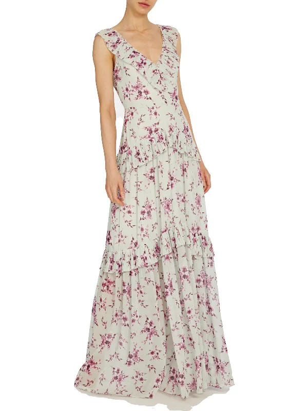 stretchy party dressesWomens Floral Pleated Evening Dress