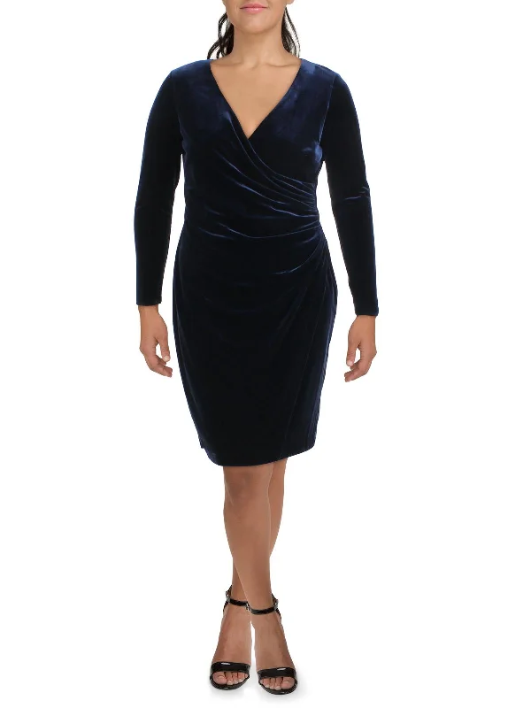 illusion-sleeve party dressesWomens Velvet Surplice Cocktail and Party Dress