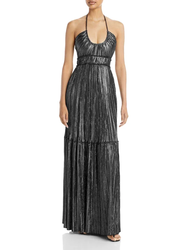 metallic party dressesCeclia Womens Metallic Halter Evening Dress