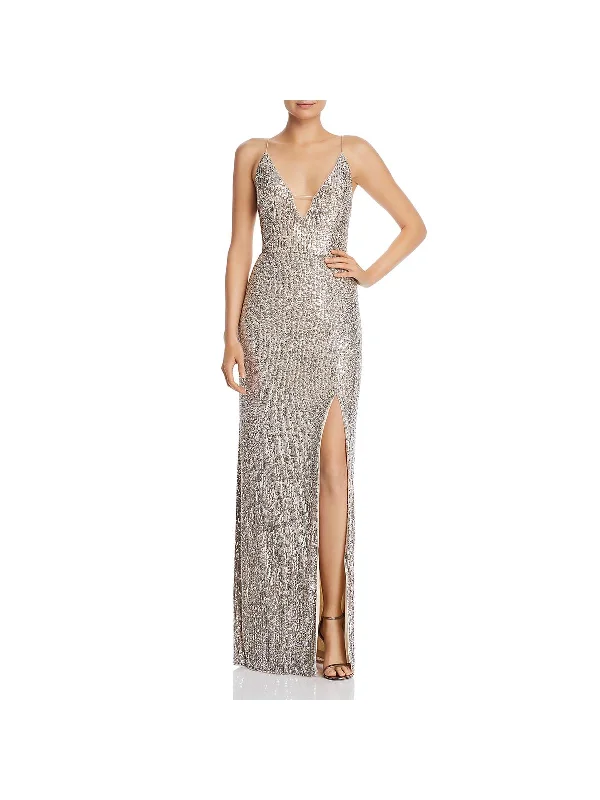 semi-formal party dressesWomens Sequined Criss-Cross Back Evening Dress