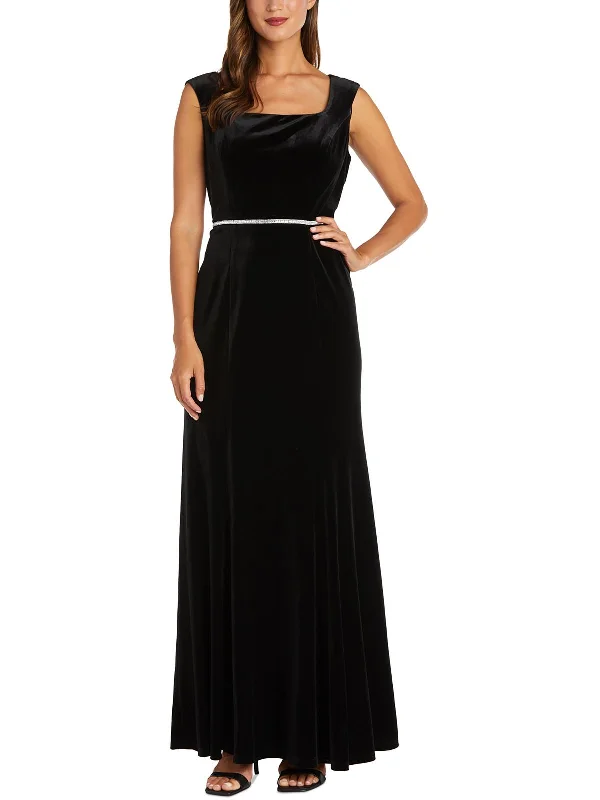 asymmetrical party dressesWomens Velvet Embellished Evening Dress