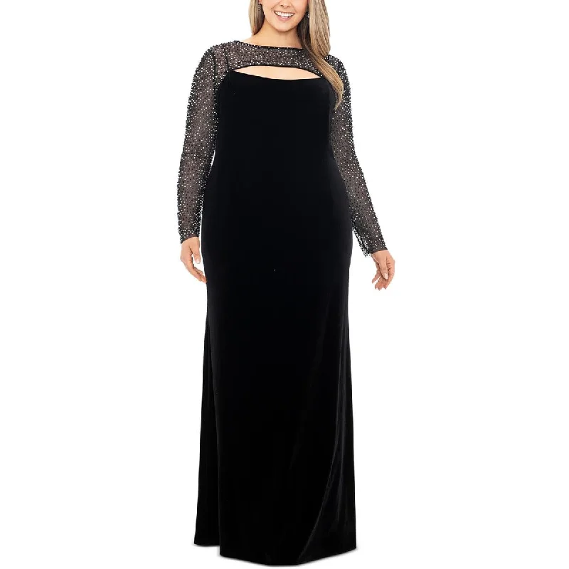 silk party dressesPlus Womens Velvet Embellished Evening Dress