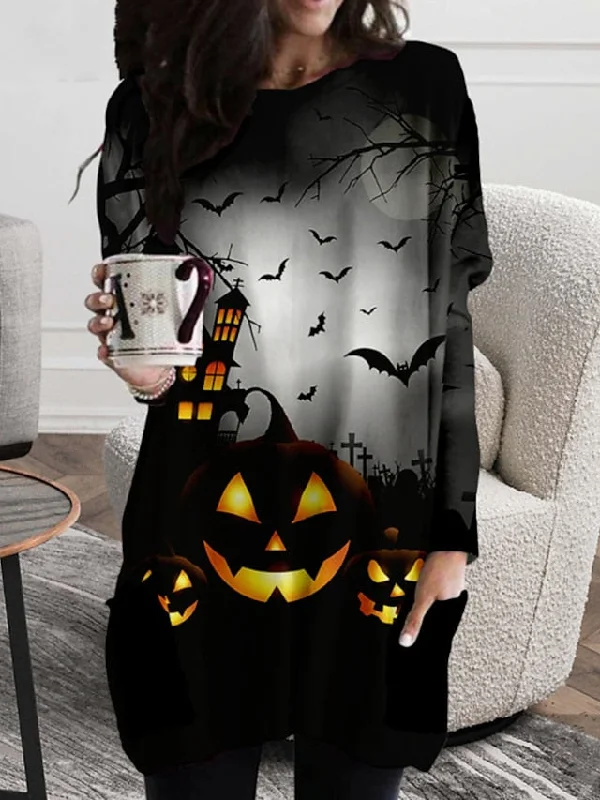 sustainable cotton Mimi dresses for eco-conscious fashionCityHottie - Women‘s Halloween Dress Casual Dress T Shirt Dress Tee Dress Shift Dress Mini Dress Black Long Sleeve Pumpkin Print Fall Winter Autumn Crew Neck Stylish Loose Fit 2024 XXS XS S M L XL 2XL 3XL 4XL 5XL