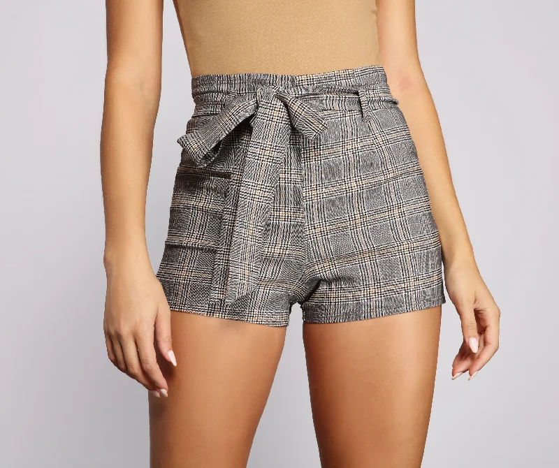 women's eco-friendly shortsTie Waist Plaid Shorts