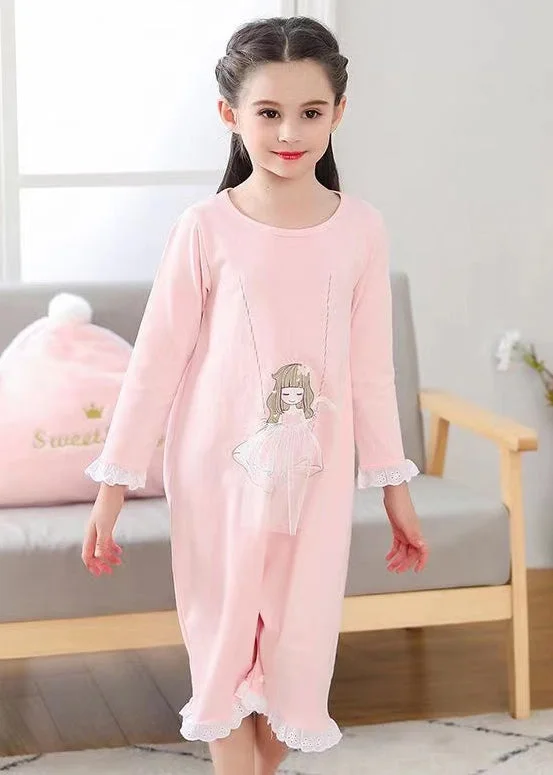 women's jumpsuits for minimalist fashionSimple Princess Print Lace Patchwork Cotton Kids Girls Jumpsuit Long Sleeve