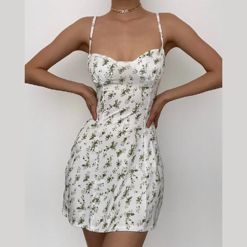 classic Mimi dresses 2023Low cut sleeveless flower pattern backless cami mini dress