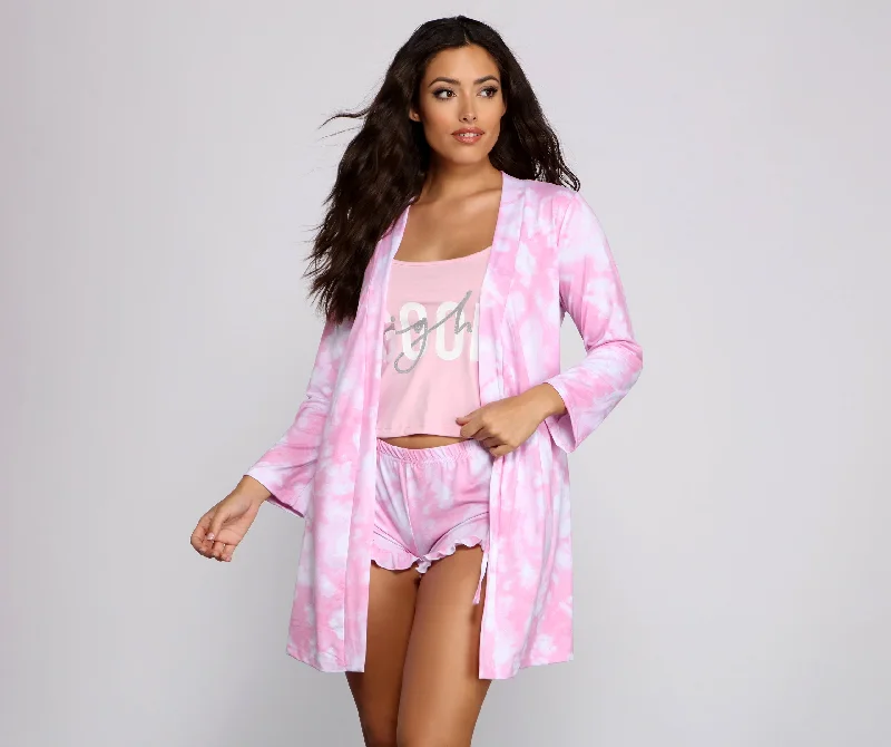 women's wedding shortsCloud 9 Tie Dye Robe and Pajama Cami With Shorts Set