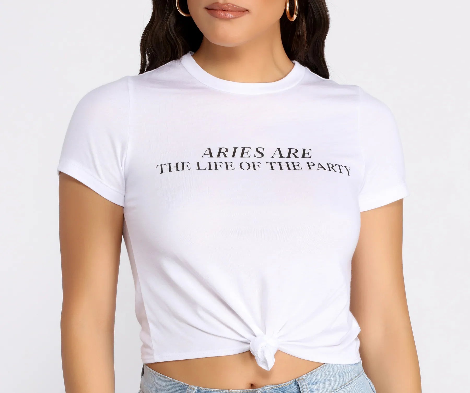 women's T-shirts with maximalist designsAries Knot Front Cropped Tee