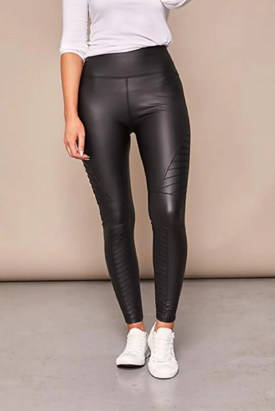 Pattie Black High Waist PU Biker Leggings